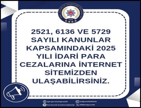 2521, 6136 ve 5729 Sayılı Kanunlar Kapsamında 2025 Yılı İdari Para Cezaları